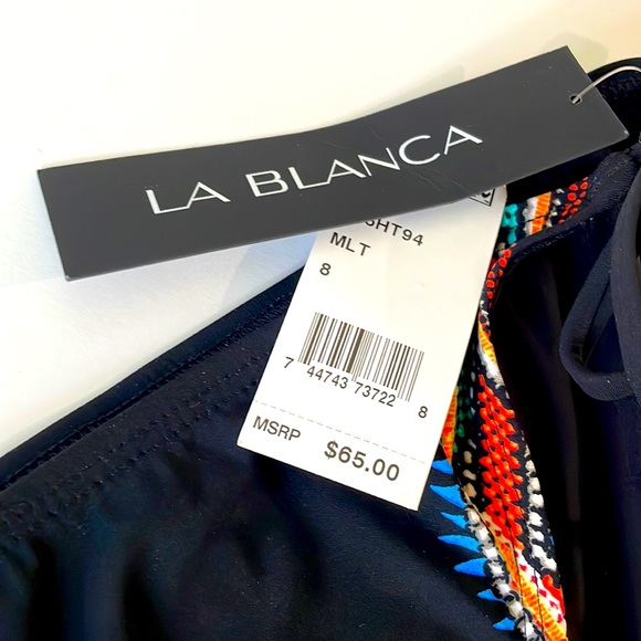 NWT black string rainbow Aztec print side tassel tie full back swim bikini bot 8 - Picture 3 of 14